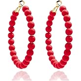 Acrylic Circle Round Beaded Hoop Earrings Bohemian Chic Colorful Resin Beaded Hoop Earrings for Womem