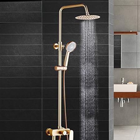 Saejj Dusche Wasserhahn Goldene Raum Aluminium Dusche Voll Mit Und Regen Tuhao Gold Duschen Wasserhahn Goldene Dusche Set Amazon De Kuche Haushalt