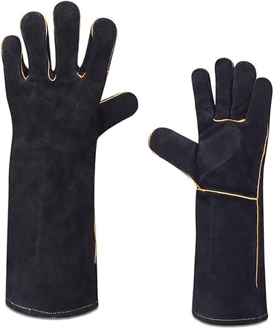 HFCOONY Heat Resistant Welding Gloves 500°C Leather Gauntlets 40cm Black