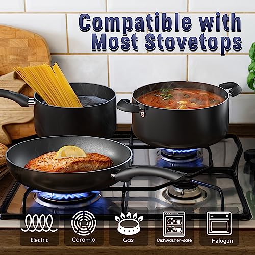 Cook N Home Basics Pots and Pans Cooking, 15Piece Nonstick Cookware