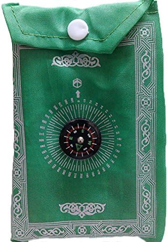 Aishah Portable Islamic Prayer Mat Rug with Compass Qibla Finder Plus Booklet (Light green)