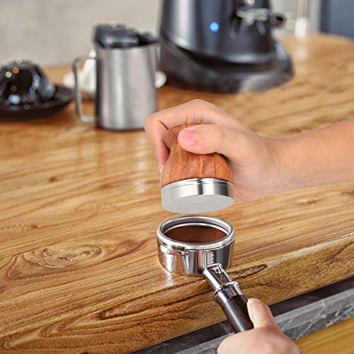 Tamper per espresso, pressino per caffè piatto in acciaio inossidabile Manico in legno Pressa per polvere Martello… - immagine 7