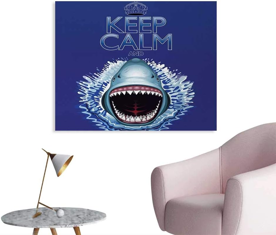 Tudouhoho Sea Animals Cool Poster Keep Calm and Shark Jaws Attack Predators Hunter Dangerous Wild Aquatic Nature Photographic Wallpaper Blue White W48 xL32