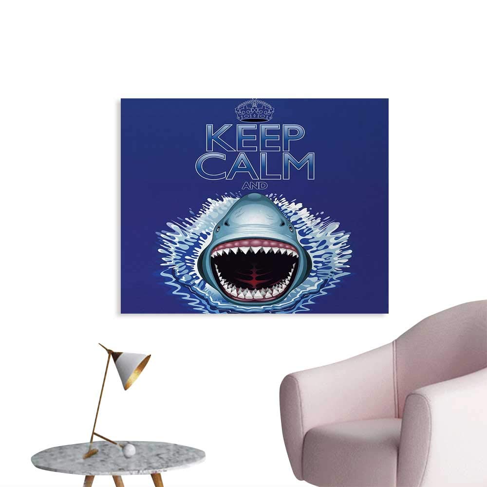 Tudouhoho Sea Animals Custom Poster Keep Calm and Shark Jaws Attack Predators Hunter Dangerous Wild Aquatic Nature Wall Paper Blue White W32 xL24