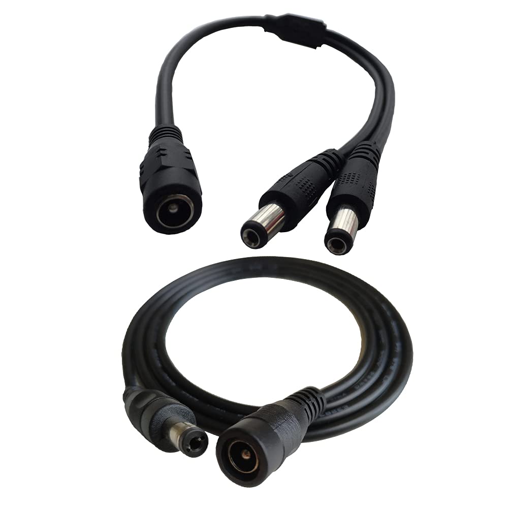 DZYDZR DC 12V Cable - 5.5 x 2.1mm Jack 1 Female to 2 Male Splitter and 1m/3.3ft Extension Cable