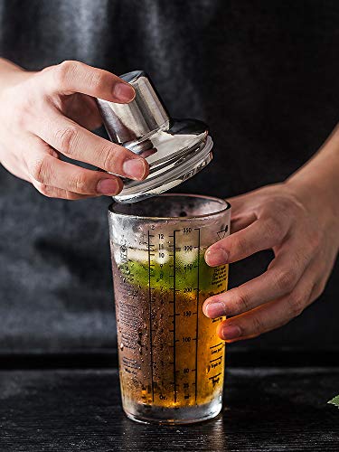 Sanlan cocktail shaker, 12oz Martini Recipes Measured Mixing Glass and Stainless Steel Top cobbler shaker, Best Gift for Beginner