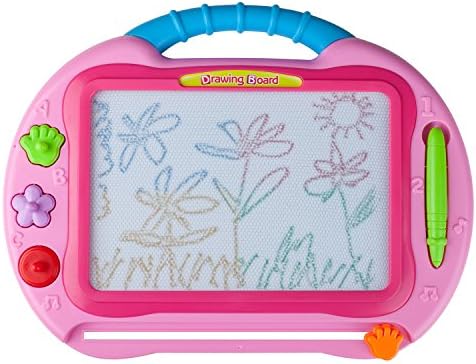 iKidsislands IKS99P [Travel Size] Large Colorful Magnetic Drawing Board for Kids/ Big Color Magna Doodle for Toddlers/ Erasable Imaginarium Educational Toys for Babies, Girls with Pen, Stamps (Pink)