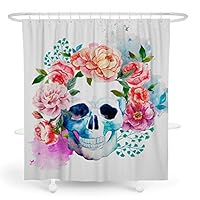 SimbaDeco Shower Curtain， Halloween Skull Head for Bathroom Water-Proof (White 72x72 inch)