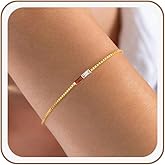 Birthstone Bracelets for Women, Valentiens Day Gifts for Her Teens Dainty Gold Bracelet with Birthstone Mothers Day Gift Birthday Gift Trendy Stuff 14k Plated Adjustable Link Bracelet Anniversary Jewelry