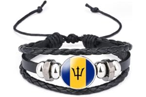 vmcoatdu World Many National Flags Bangle Retro Alloy Leather Bracelet for National Flag Braided Rope Bracelet Bangle