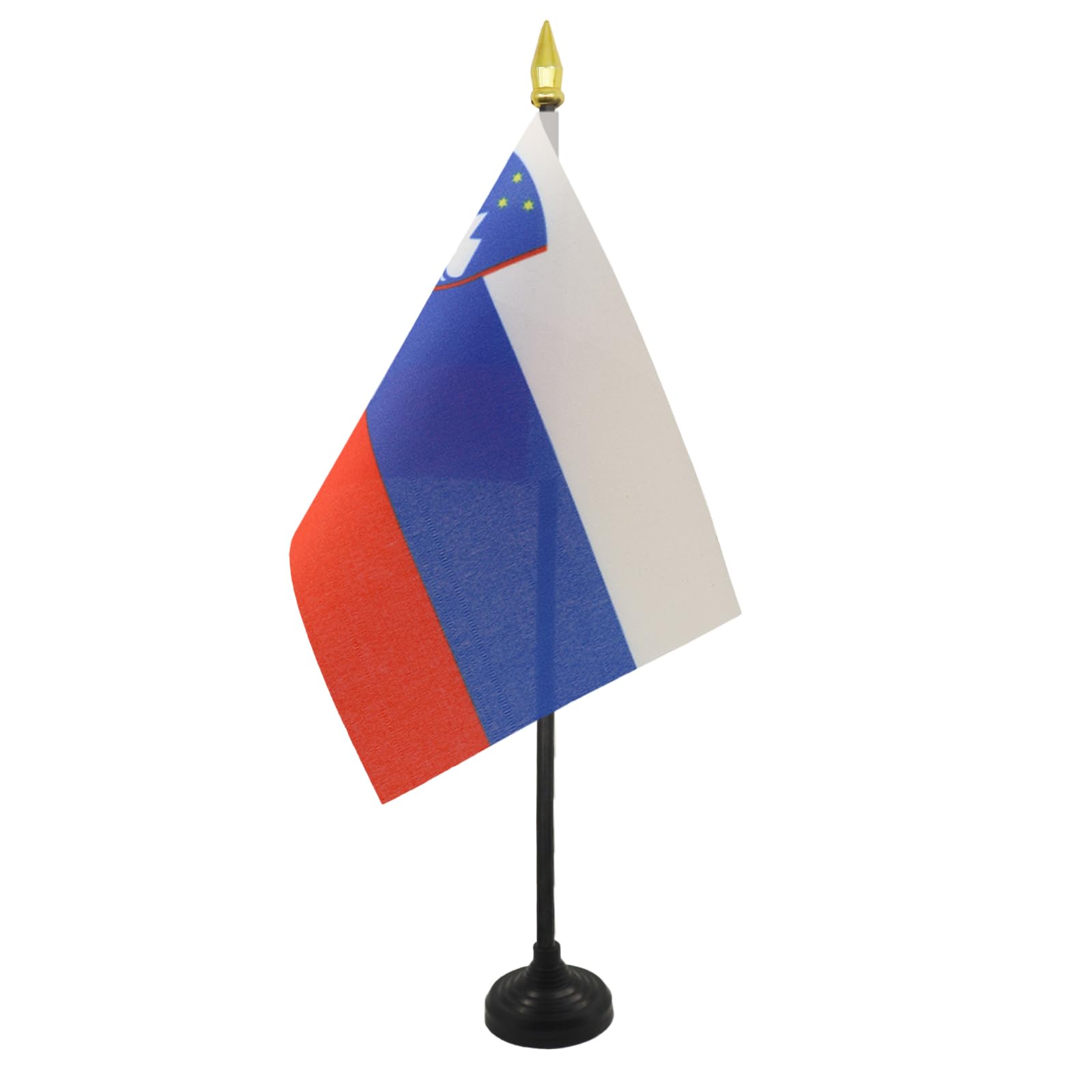 AZ FLAG - Slovenia Table Flag 4'' x 6'' - Slovenian Mini Desk Flag 100% Polyester 15 x 10 cm - Office Mini Banner with 10'' Pole - Golden Spear