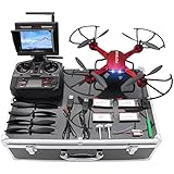 Drone with HD Camera, Potensic F181DH RC Drone Quadcopter RTF Altitude Hold UFO with Stepless-speed Function, 2MP Camera&amp; 5.8Ghz FPV LCD Screen Monitor &amp; Drone Carrying Case (Red)