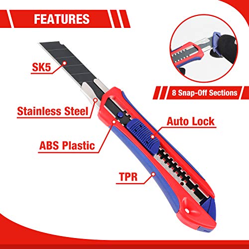 WORKPRO 5-Pack Snap Off Box Cutters with 20 Sharp Blades, Retractable Utility Knife for Cutting Cardboard, Boxes, Carper, Rope