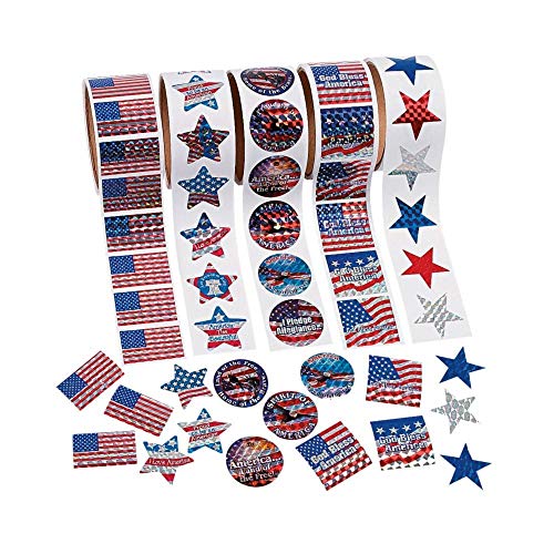Fun Express Patriotic Rolls of Stickers Assortment - 5 Rolls