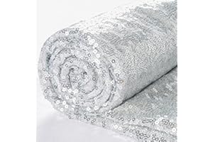 ShiDianYi 1 Yard Sequin Fabric Shiny Silver Sequin Glamorous Tablecloth for Wedding Dessert Table 125cm Width