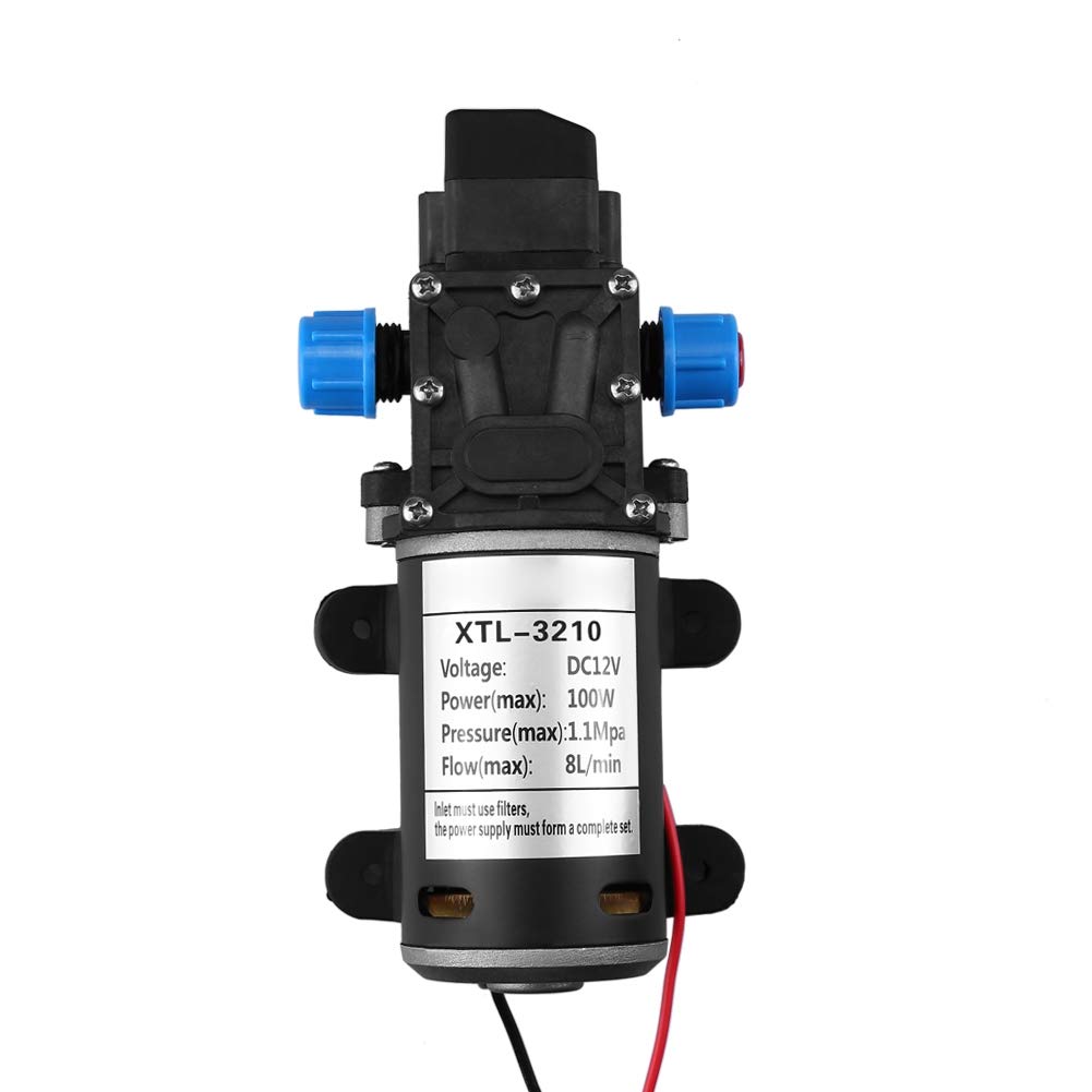 Fresh Water Pump, Water Pressure Pump 12V DC 100W 8L / Min 160Psi High Pressure Self-Priming Water Pump with Diaphragm for Caravan RV Marine Fishing Boat