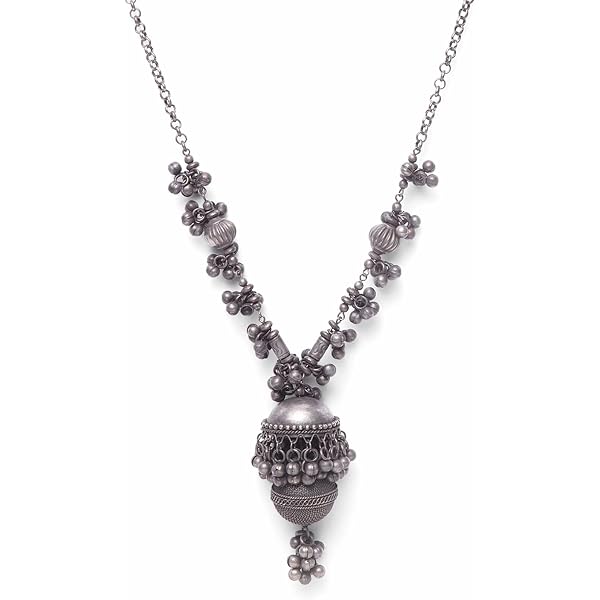 Siddhatva Oxidized Silver Statement Necklace - Afghan Antique Boho Jewelry, 33 Cm, No Gemstone - View #4