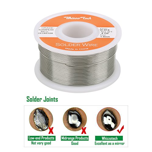 Whizzotech Solder Wire 60/40 Tin/Lead Sn60Pb40 with Flux Rosin Core for Electrical Soldering 4oz/100g Diameter 0.039 Inch/1mm (4oz-1mm)