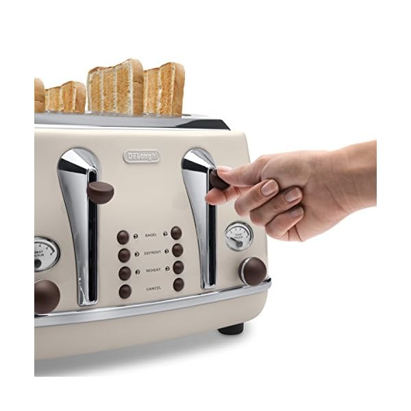 DeLonghi-Icona-Vintage-4-slot-toaster-reheat-defrost-one-side-bagel-6-browning-settings-CTOV4003BG-Beige De'Longhi Icona Vintage 4 slot toaster, reheat, defrost, one-side bagel & 6 browning settings, CTOV4003BG, Beige