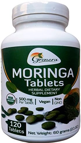 Premium Quality USDA Organic Moringa, Non-GMO Moringa Capsules (500 mg / Uncoated Tablets) 120 Count (1 Month Supply)