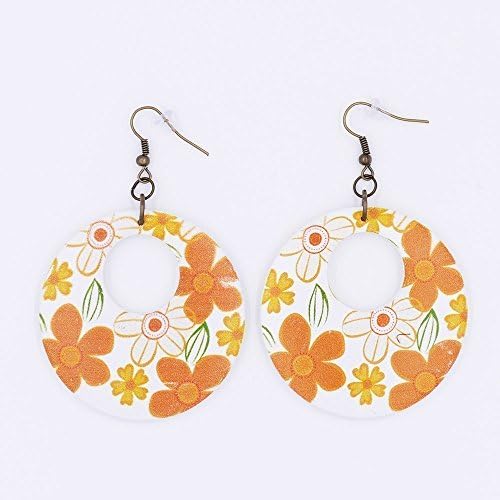 Orange Flower Coin Earrings Wood White Statement Bohemian Antique Bronze Antique Copper