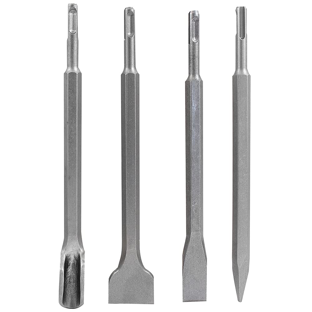 DEKTON 4 PC SDS Plus Chisel Set | Heavy Duty Steel Alloy Construction | Hardened & Tempered for Maximum Durability | SDS Plus Fitting for Quick & Secure Attachment | Ideal for Masonry & Brickwork