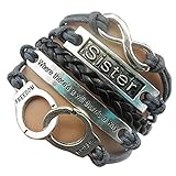 ACUNION Handmade Sister Motto Handcuffs Charm for Friendship Gift - Fashion Personalized Leather Bracelet