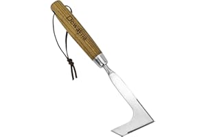 Dewayna Crack Weeder, L-Shaped Stainless Steel Crevice Weeding Tool, Comfortable Grip Wood Handle Paver Weeder, 11'' Sidewalk Weed Removal Tool for Garden Lawn, Bricked Patio and Terrace Paving Moss