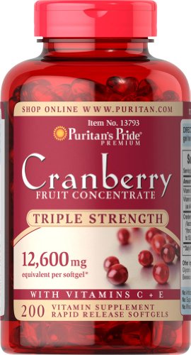 Puritan's Pride Triple Strength Cranberry Fruit Concentrate 12,600 mg-200 Softgels Puritan's Pride Triple Strength Cranberry Fruit Concentrate 12,600 mg-200 Softgels