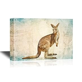 Wild Animal Canvas Wall Art - Kangaroo on Abstract Background - Gallery Wrap Modern Home Art | Ready to Hang - 12x18 inches