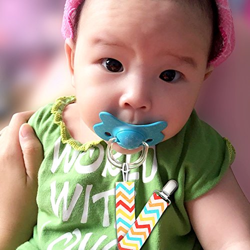 Pacifier Chian, EocuSun 4 Pack Girls Baby Pacifier Clips Leashes Dummy Clip Teething Ring Holder for Soothie Pacifier, Baby Drool Bibs