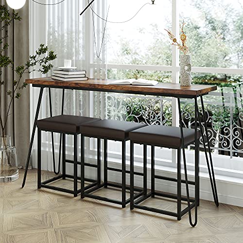 4Piece Counter Height Extra Long Dining Table Set, Bar Table Set with