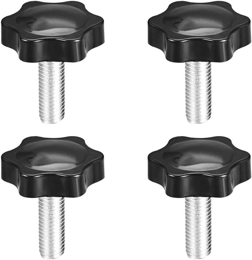 uxcell Clamping Screw Knob, 38mm Dia Plum Hex Shaped Grips Star Knob M10 x 25mm Male Thread, 4pcs, Black, M10*25