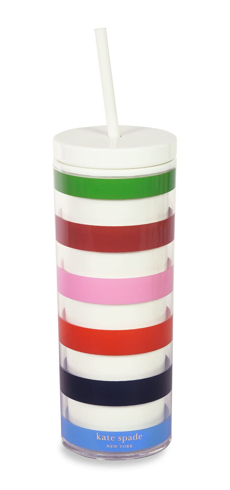 Kate Spade New York Acrylic Tumbler, 24 oz, Slim Double Wall, Adventure Stripe