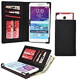 Cooper Cases(TM) PIX Archos 45/50/50b Platinum, 50/50c Oxygen Smartphone Wallet Case in Black (Universal Compatibility w/ iOS/Android/Windows Devices; Scratch/Water-resistant Pleather Cover; Sliding Frame for Rear-camera Access; Multiple Credit Card Slots & Slip Pockets; Billfold Compartment w/ SIM Card Holder; Classic Professional Design)