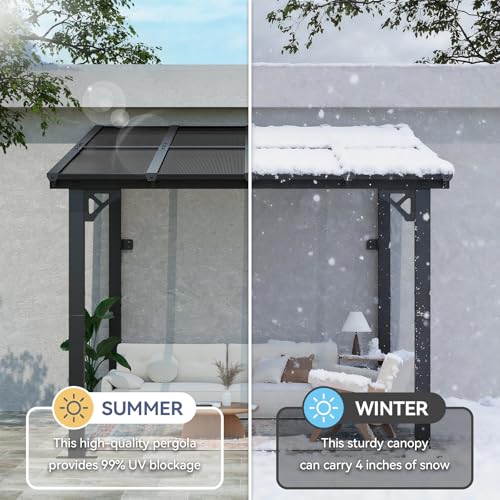 Breezestival 8x10FT Lean to Gazebo, Hardtop Polycarbonate Roof Metal Pergola for Patio, Backyard, Deck image 12
