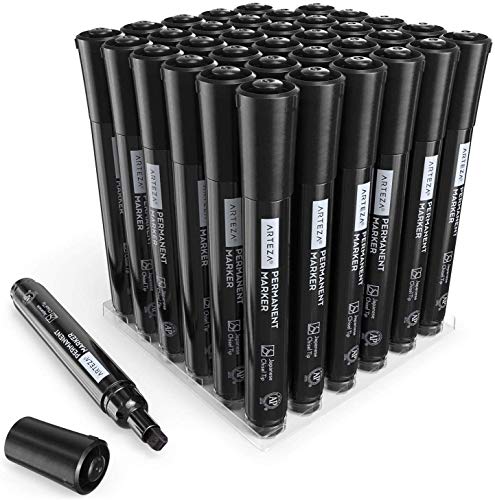 image for ARTEZA Permanent Markers Set of 36 (Black, Chisel Tip) - Waterproof Ma