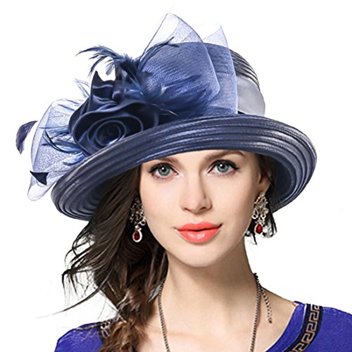 Womens Tea Party Church Baptism Kentucky Derby Dressy Hat (Navy)