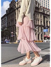 Falda mediana para dama, diseño de tul, con capas, color negro y rosa
