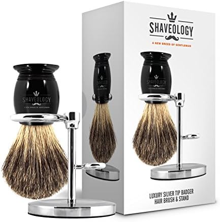 Silver Tip Badger Hair Shaving Brush and Stand Set - Highest Quality Badger Hair You Can Get for the Price - New & Improved - 100% Satisfaction Guarantee