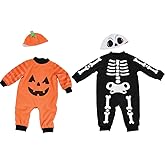 Multicolor Reversible Costume Set for Infant (0-3 Months) - Pumpkin & Skeleton Design, Ideal for Halloween Parties, Dress-Up, & Themed Events