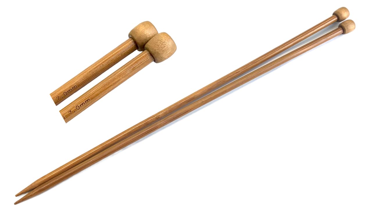 AARNAV 2 x 35cm Long Bamboo Knitting Needles Single Pointed Needles | Pair of Flat Knob Bamboo Knitting Needles (14 inch), Crafting Knitting Pins Weaving Pins, Yarn Needles (2 x 7mm)