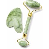 Jade Roller & Gua Sha Set, 100% Natural Jade Facial Roller for Face, Eye, Neck, Massager for Face Skin Care Routine, Anti-Agi