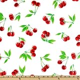 Oilcloth Stella Cherries White Fabric By The Yard