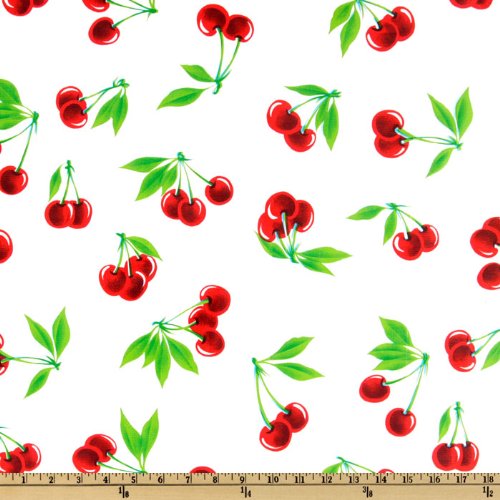 Oilcloth Stella Cherries White Fabric By The Yard