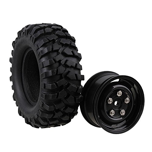 Mxfans 12mm Hex Black Plastic Wheel Rims with Screws & Rubber Tyres Tires for RC 1:10 Racing Climbing Rock Crawler Pack of 4