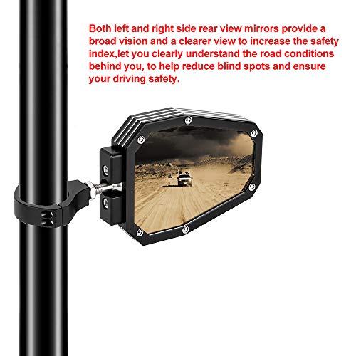 2PCS 1.75" UTV Side View Mirror Aluminium Alloy Rear View Mirror for Polairs RZR 1000 XP (Black)