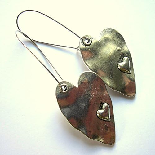 HandmadeBoho And Bold Heart Earrings Silver Plated