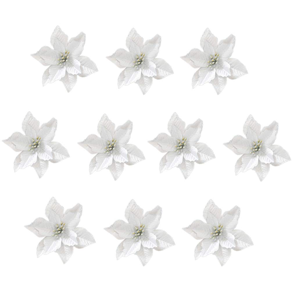 TOYANDONA 24pcs Artificial Christmas Flowers Silver Poinsettia Christmas Tree Ornaments(13cm)