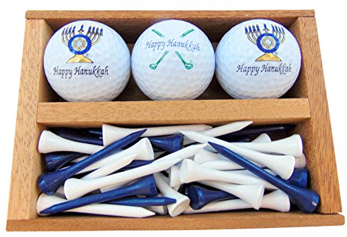 Westman Works Happy Hanukkah Golf Gift Set Menorah & Clubs Set of 3 Balls in a Wooden Case with Wood Tees